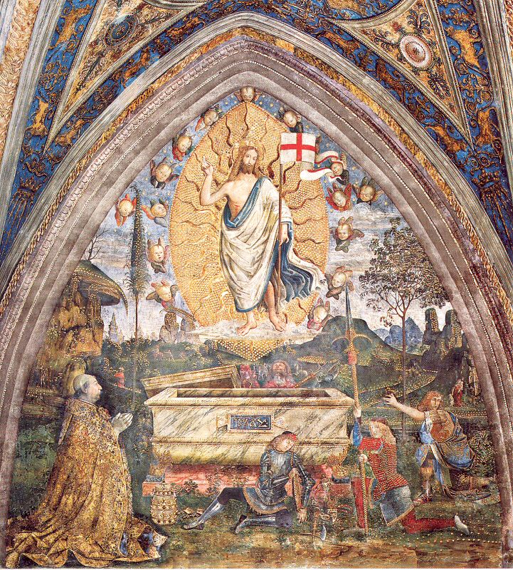 : Resurrección de Cristo con el Papa Alejandro VI arrodillado. Bernardino di Betto Pinturicchio (1492-1494)