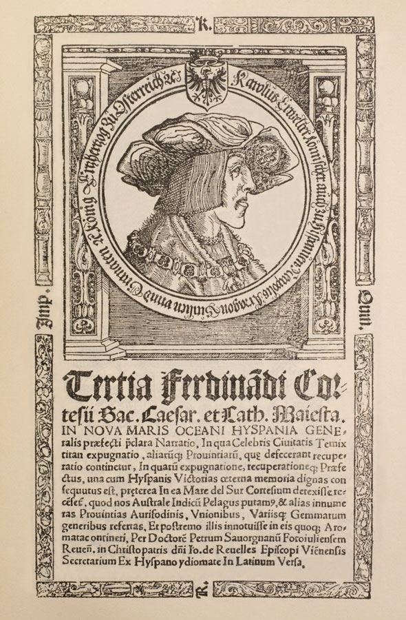Tercera Carta de Relación de Hernán Cortés al emperador Carlos V. Portada. 1522
