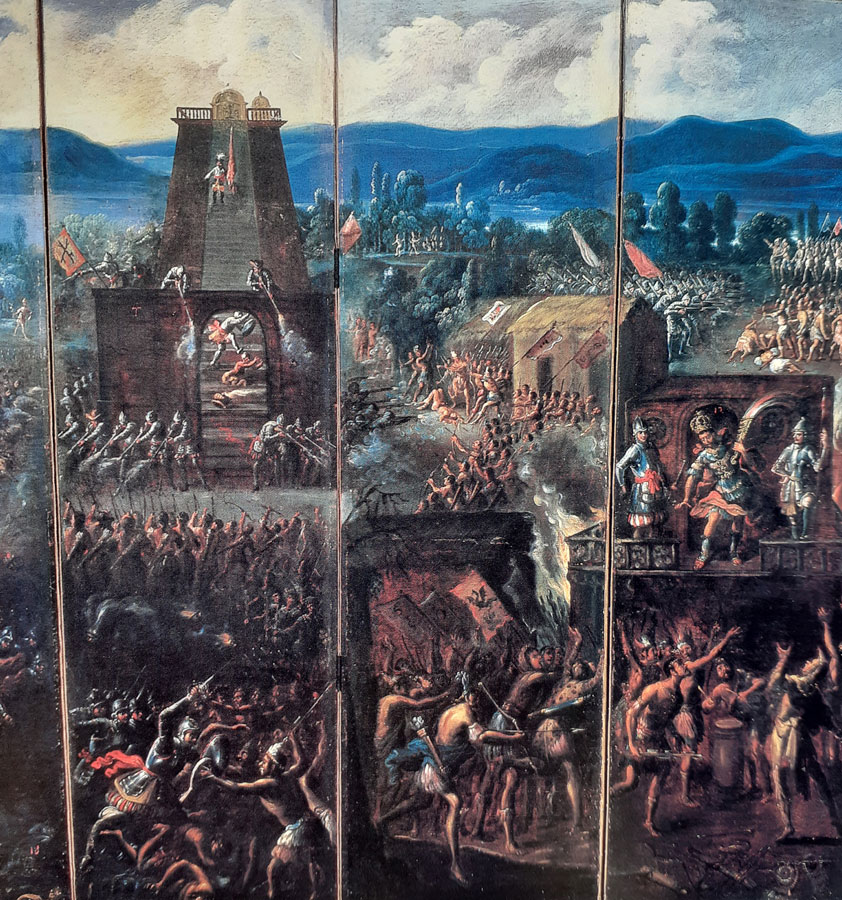 Detalle del Biombo  con la historia de la conquista de México, Anónimo. Siglo XVII