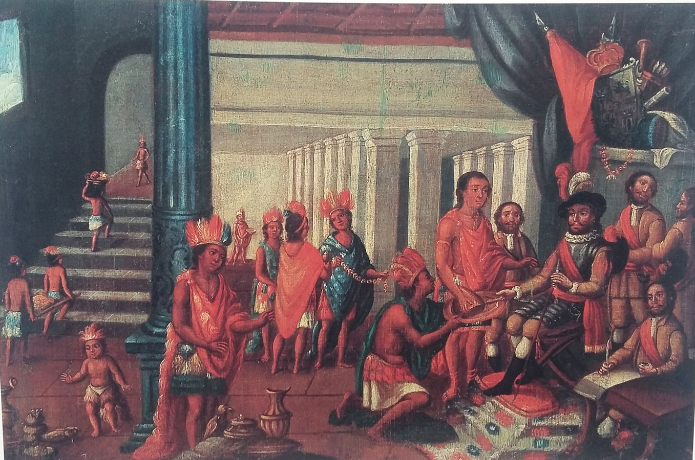 Moctezuma acepta  el vasallaje. Anónimo. Siglo XVIII