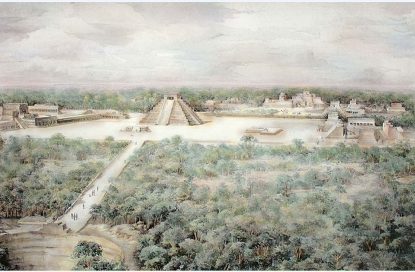 “Vista desde el norte de Chichén Itzá”. Tatiana Proskouriakoff, 1946. 