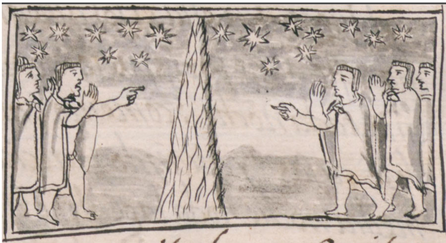 “Señales y presagios de la llegada de los conquistadores”, Códice Florentino, libro XII, fol. 1 anverso.