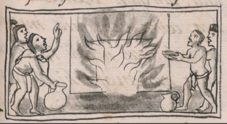 “Pronóstico: incendio del templo”, Códice Florentino, libro XII, fol. 2 anverso.
