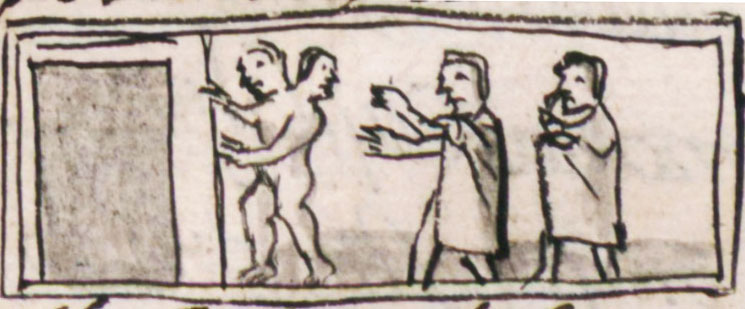 Pronóstico: aparecen monstruos que son llevados a Moctezuma, los cuales desaparecen al estar en su presencia.  Códice Florentino, Libro 12, fol. 3 anverso