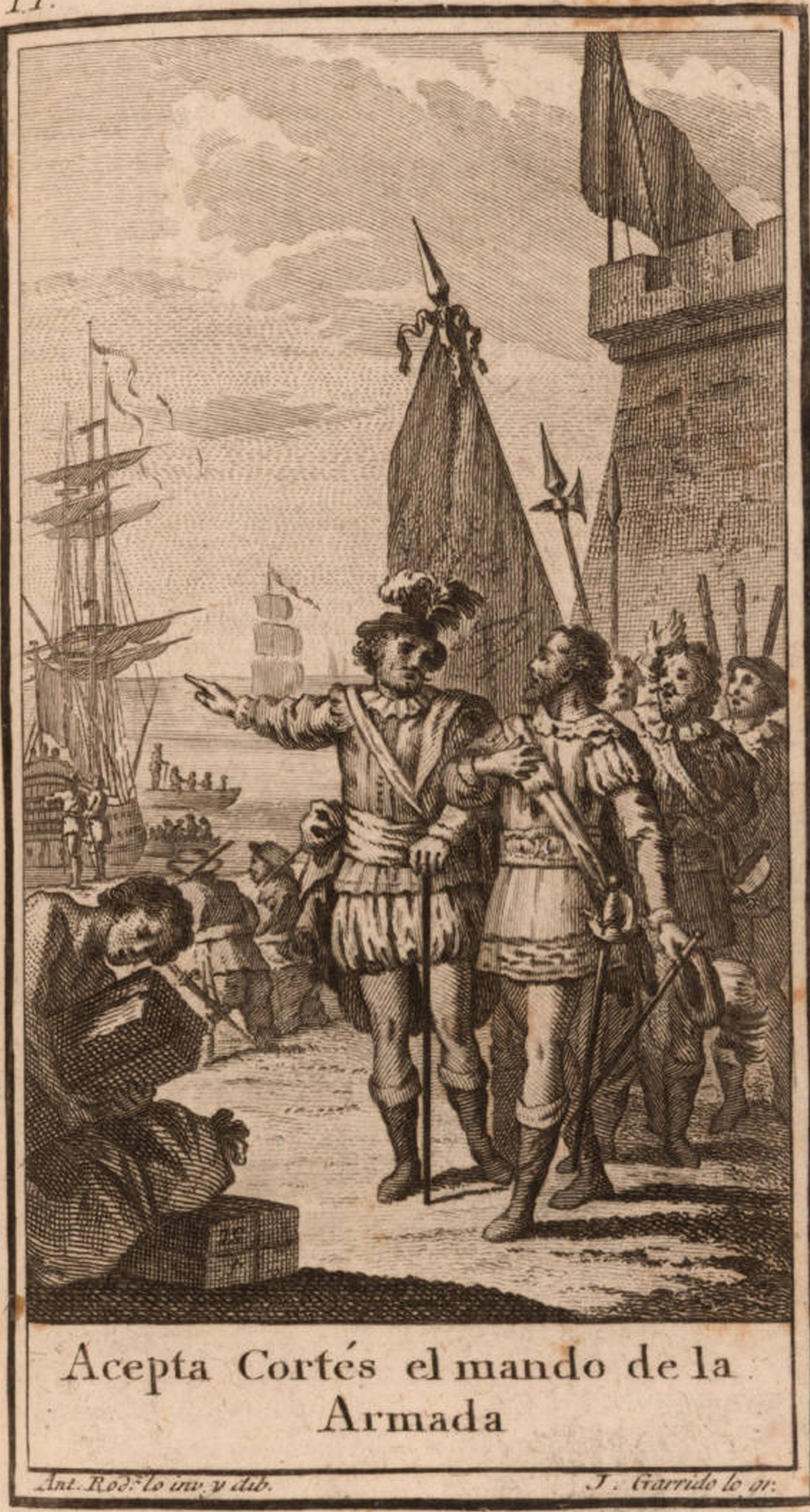 “Acepta Cortés el mando que  Diego Velázquez le da para  ir a México”,  grabado, BJCB