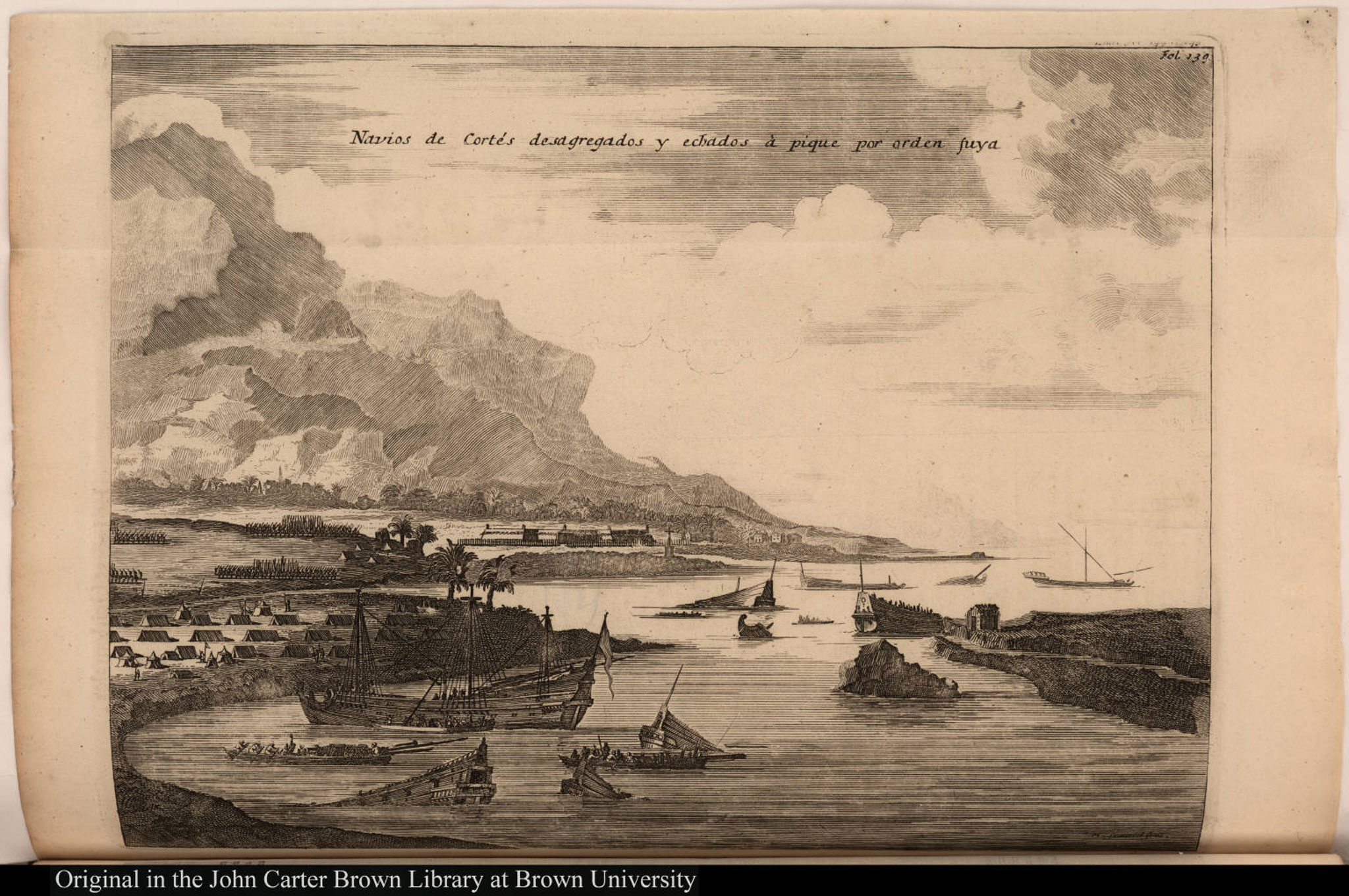 “Cortés manda a destruir sus navíos”, grabado, siglo XVII, BJCB
