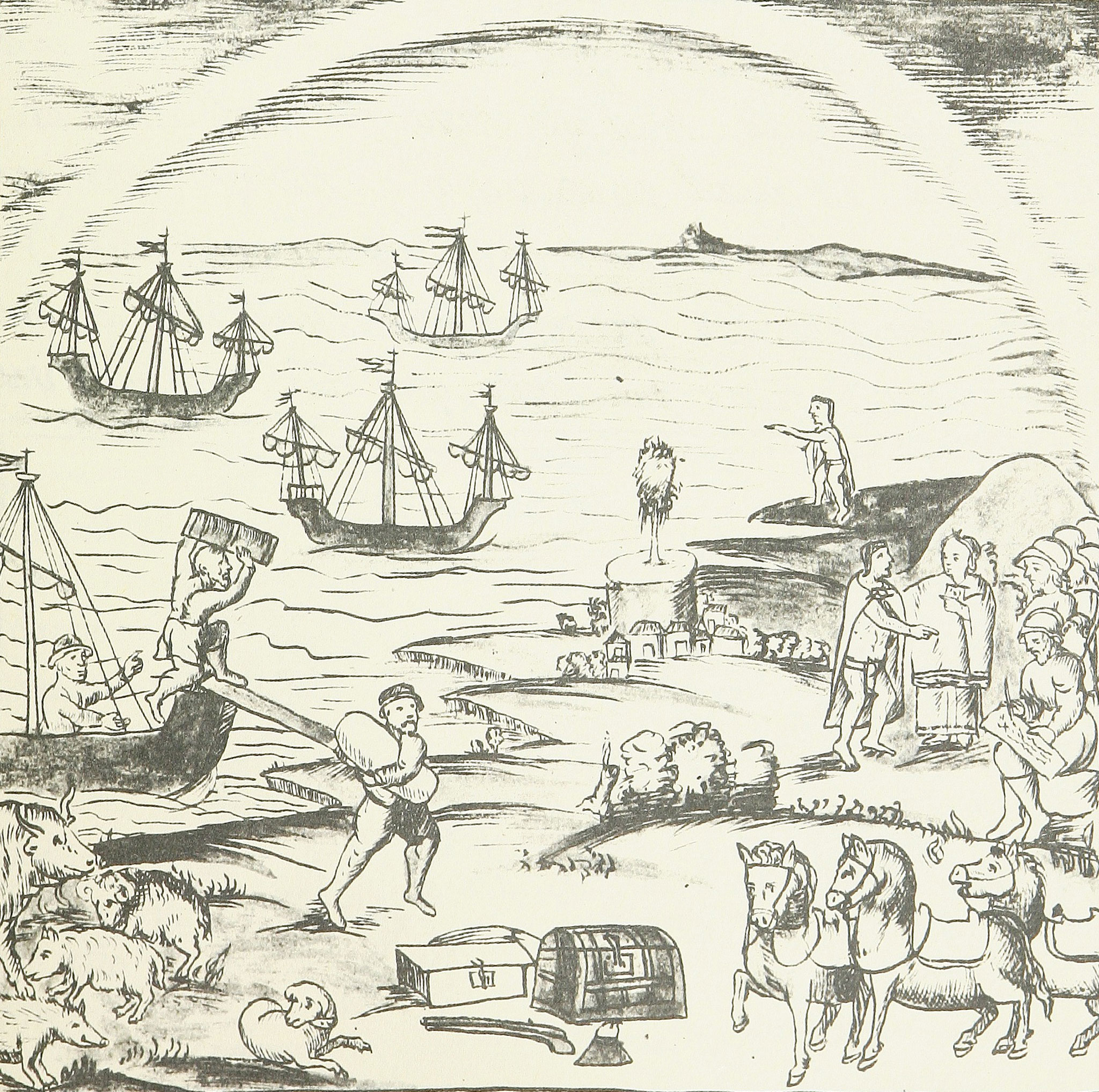 "La Malinche en el arribo de la empresa de conquista a Veracruz", Códice Florentino, siglo XVI.