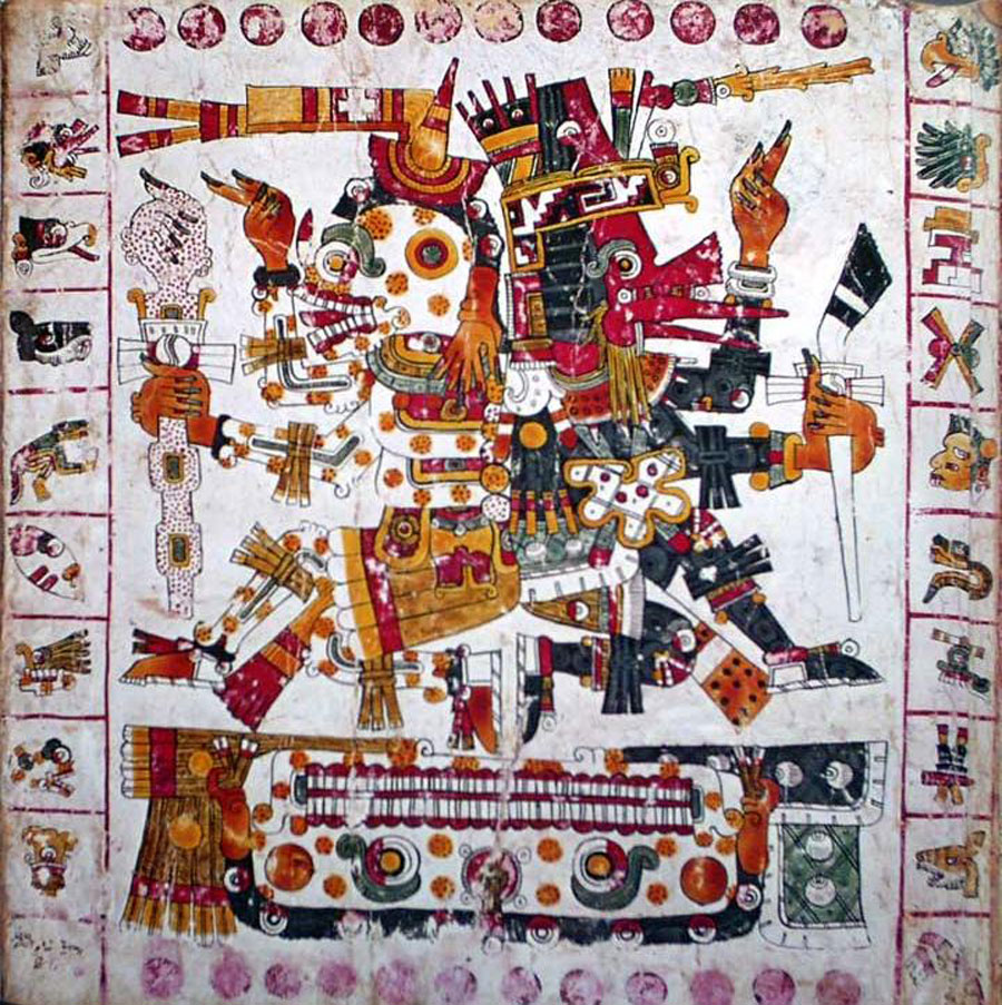 Quetzalcóatl, ubicado en el extremo derecho de la lámina, Códice Borgia, códice prehispánico