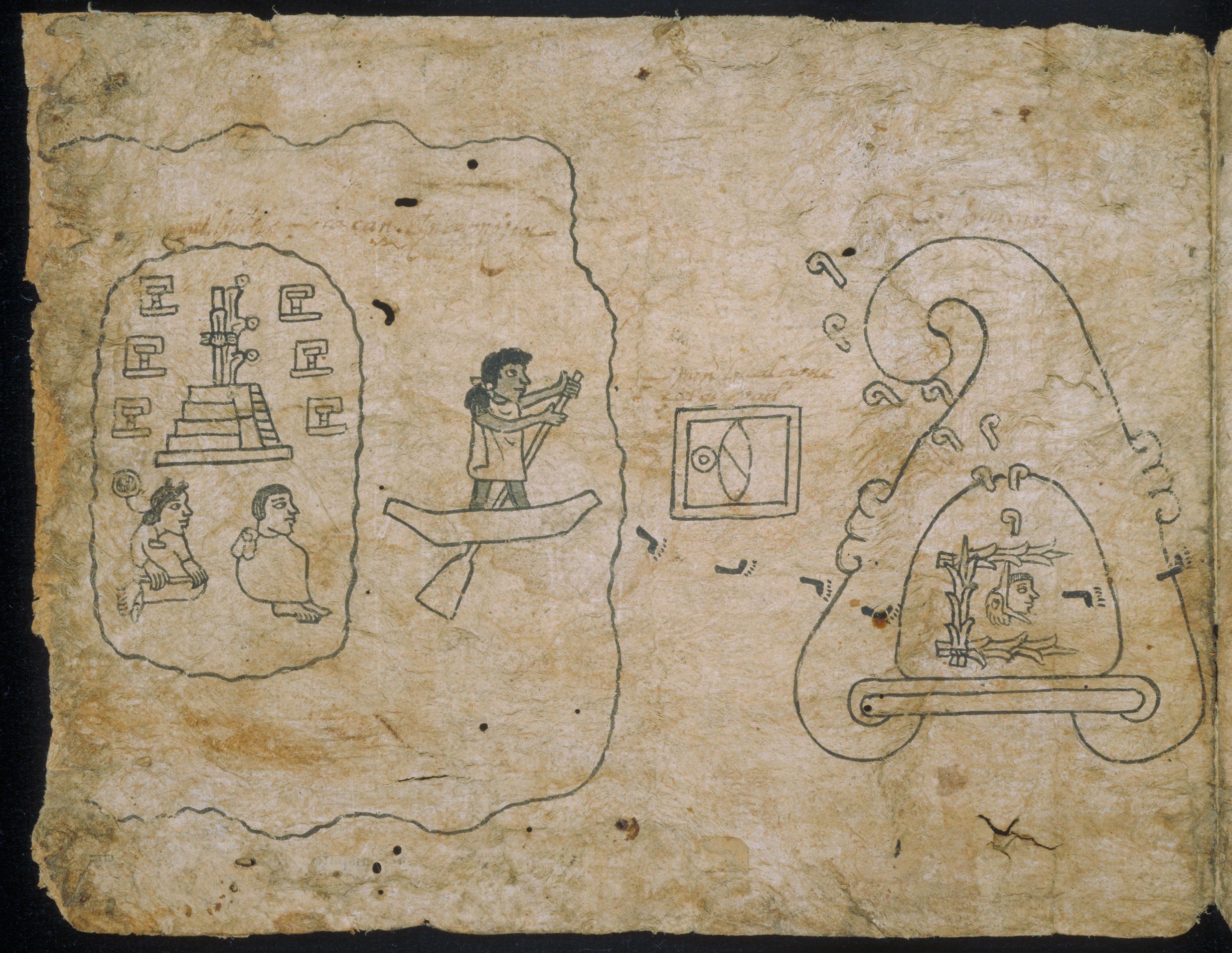 Salida de Aztlán. Tira de la peregrinación (Códice Boturini). Lám. I.Prehispánico