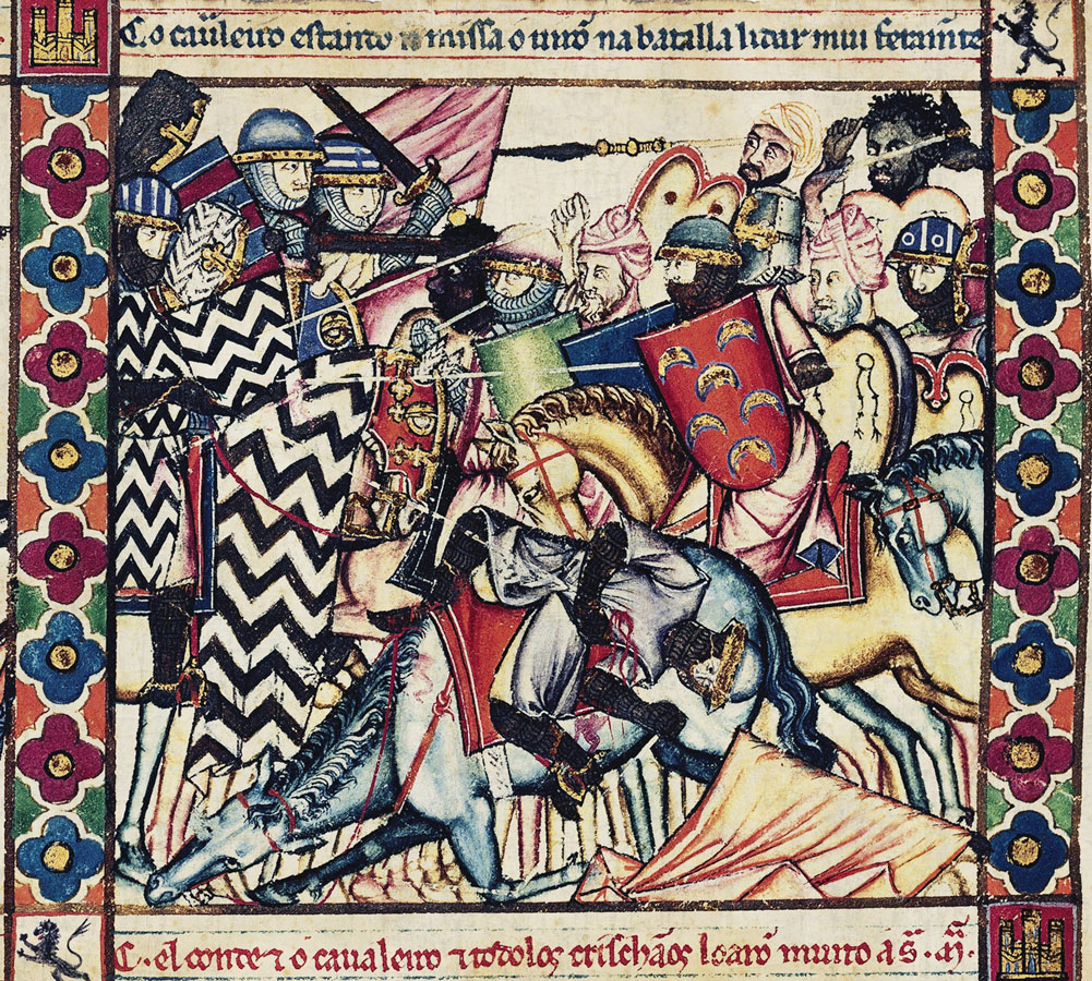Batalla entre cristianos y moros, de las "Cantigas de Santa María". Folio 92 R. Siglo XIII
