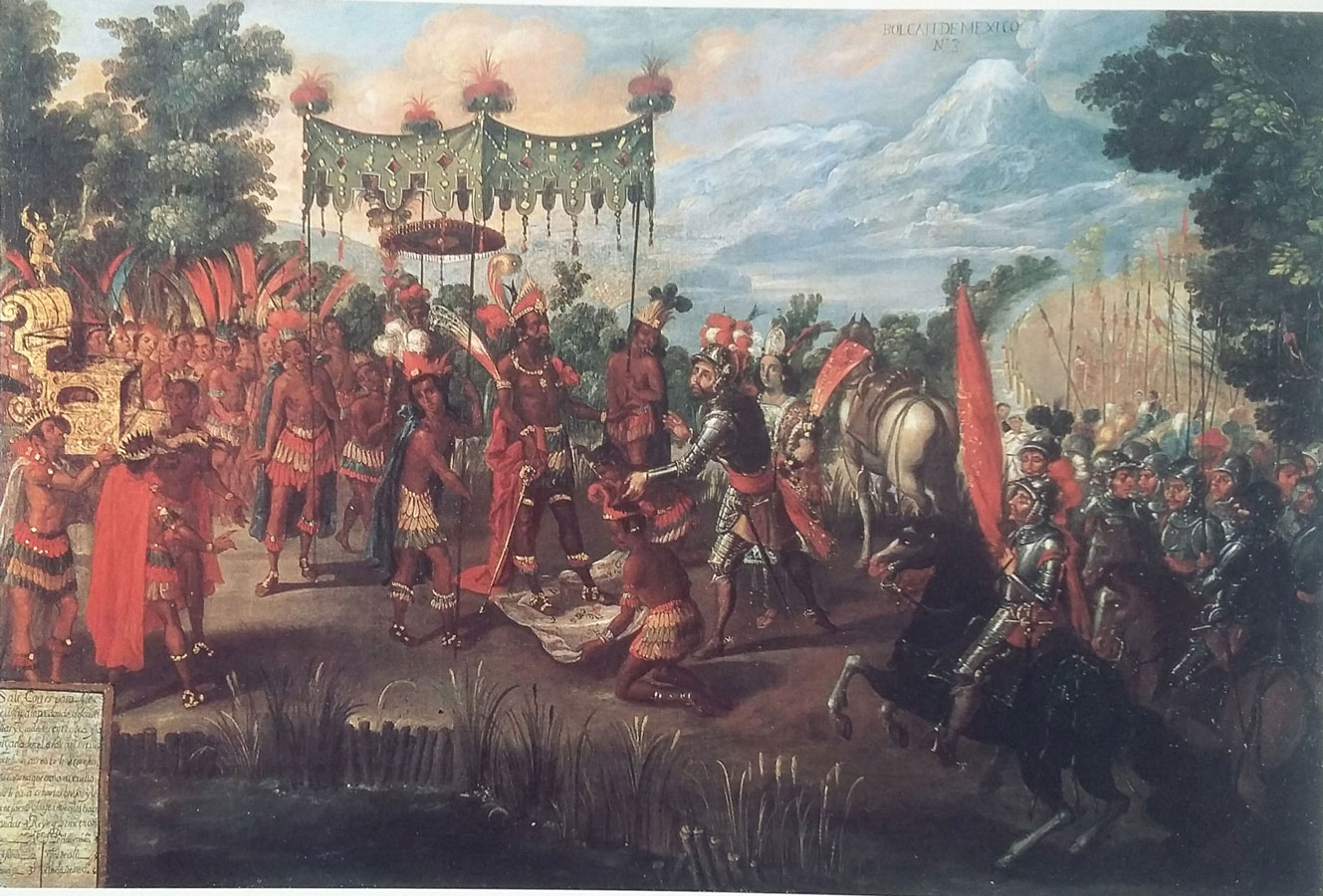 Encuentro de Cortés y Moctezuma, Anónimo, Siglo XVII