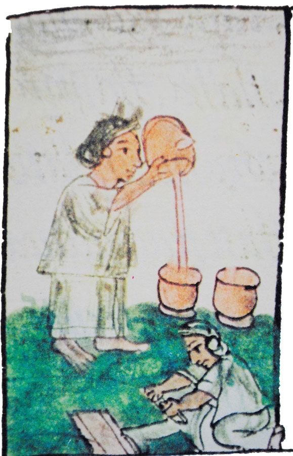 “Las que venden cacao hecho”, en Bernardino de Sahagún Historia General de las cosas de la Nueva España, L X Fo 69 v. Siglo XVI