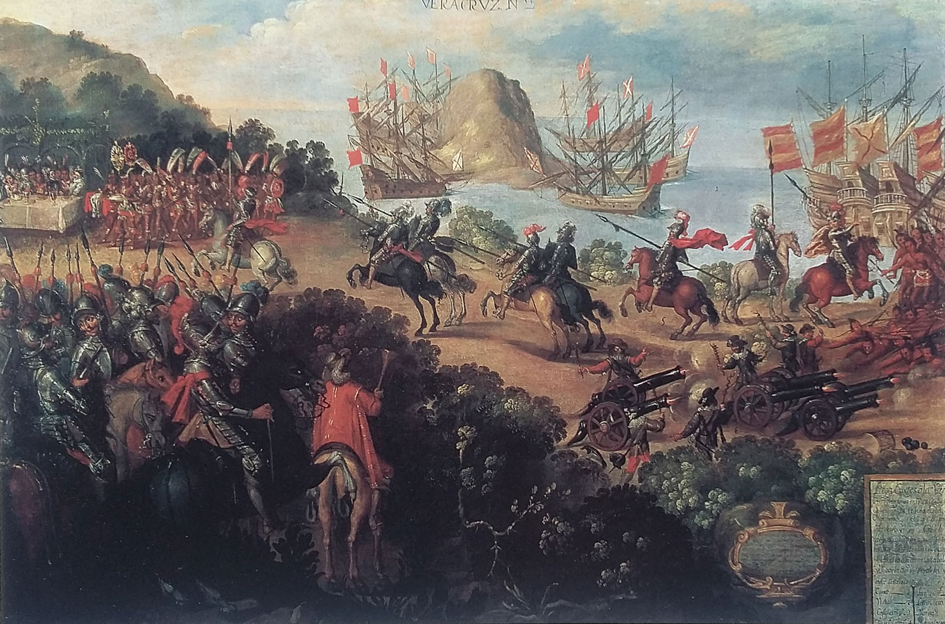 "La llegada de Cortés a Veracruz y la recepción de los embajadores de Moctezuma", Anónimo. Siglo XVII
