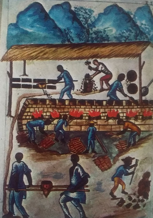 Esclavos negros utilizados en la minería. Manuscrito  Martínez Compañón. Fo 118. Siglo XVIII