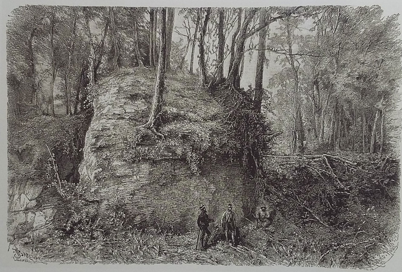 Ruinas del Palacio de Comalcalco, grabado de  Barclay/A.Kohl. Siglo XIX