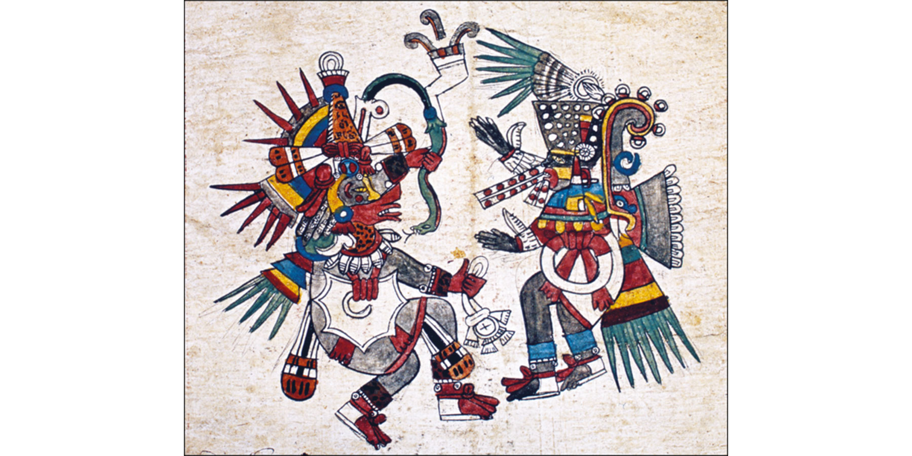 Quetzalcóatl-y-Tezcatlipoca,Códice Borbónico, Lám 22 detalle ,