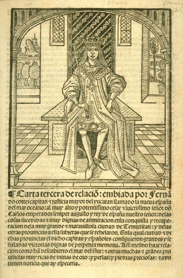 Tercera Carta de Relación de Hernán Cortés al emperador Carlos V. Portada.1522