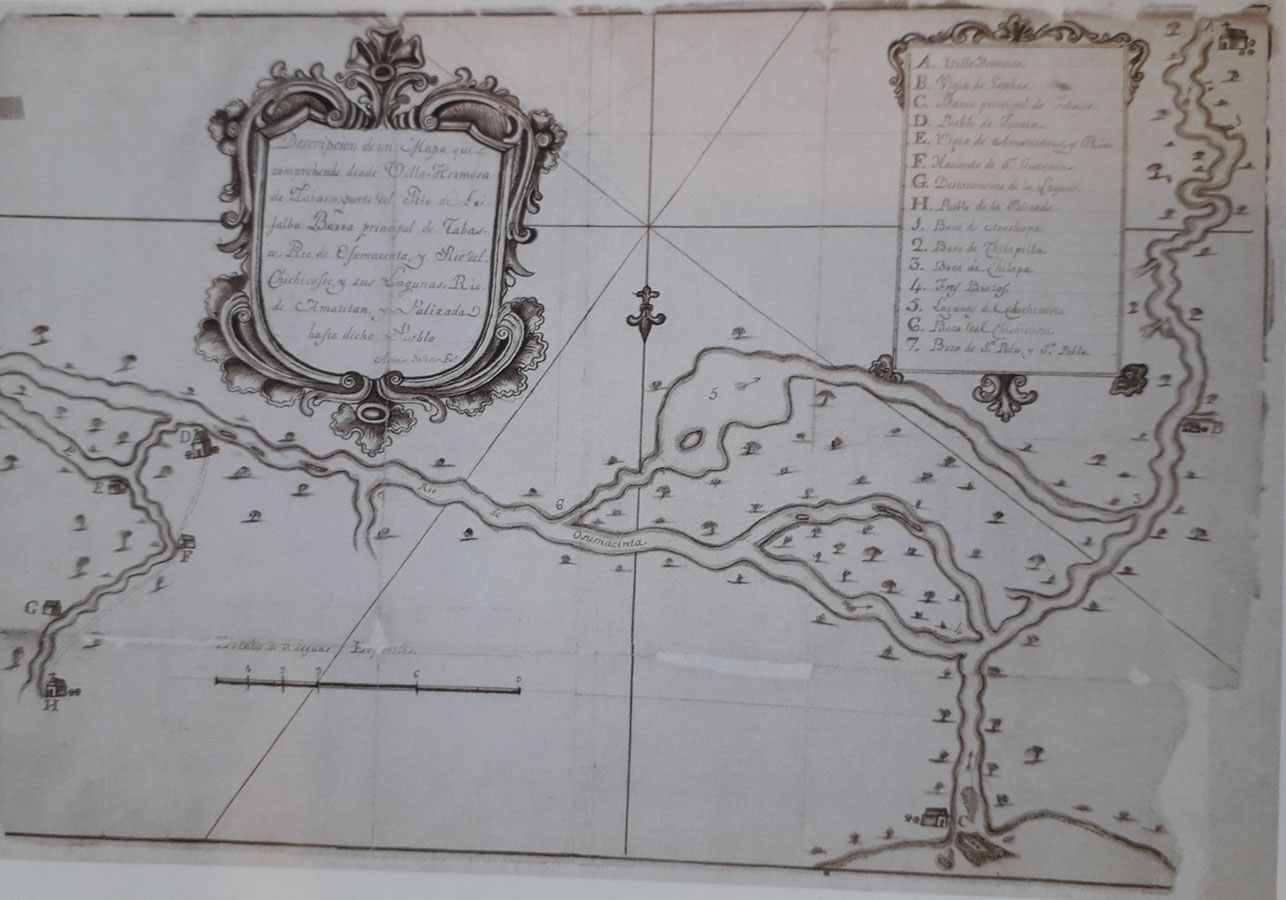 Hidrografía de Tabasco. Plano Antonio Ballester, 1788.