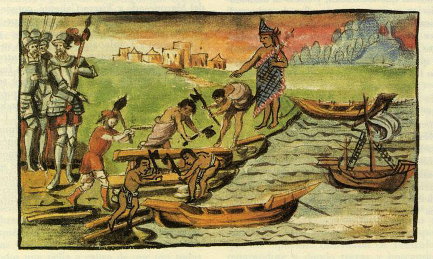 Hundimiento de las naves. Códice Durán Historia de las Indias de la Nueva España e Islas de Tierra Firme. Siglo XVI