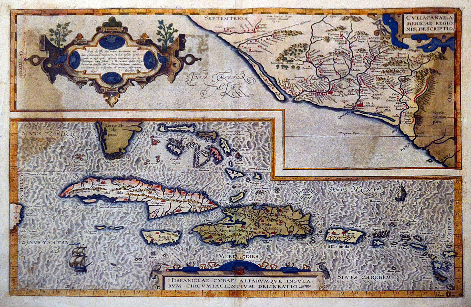 Mapa de las Antillas grabado del siglo XVI. 