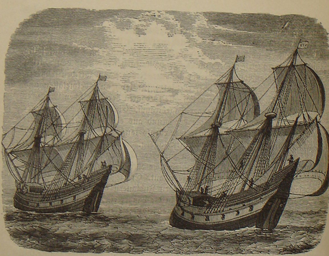 Naves de Cristóbal de Olid, en Otto Spamer: Das alte Mexiko und die Eroberung Neuspaniens. 1865