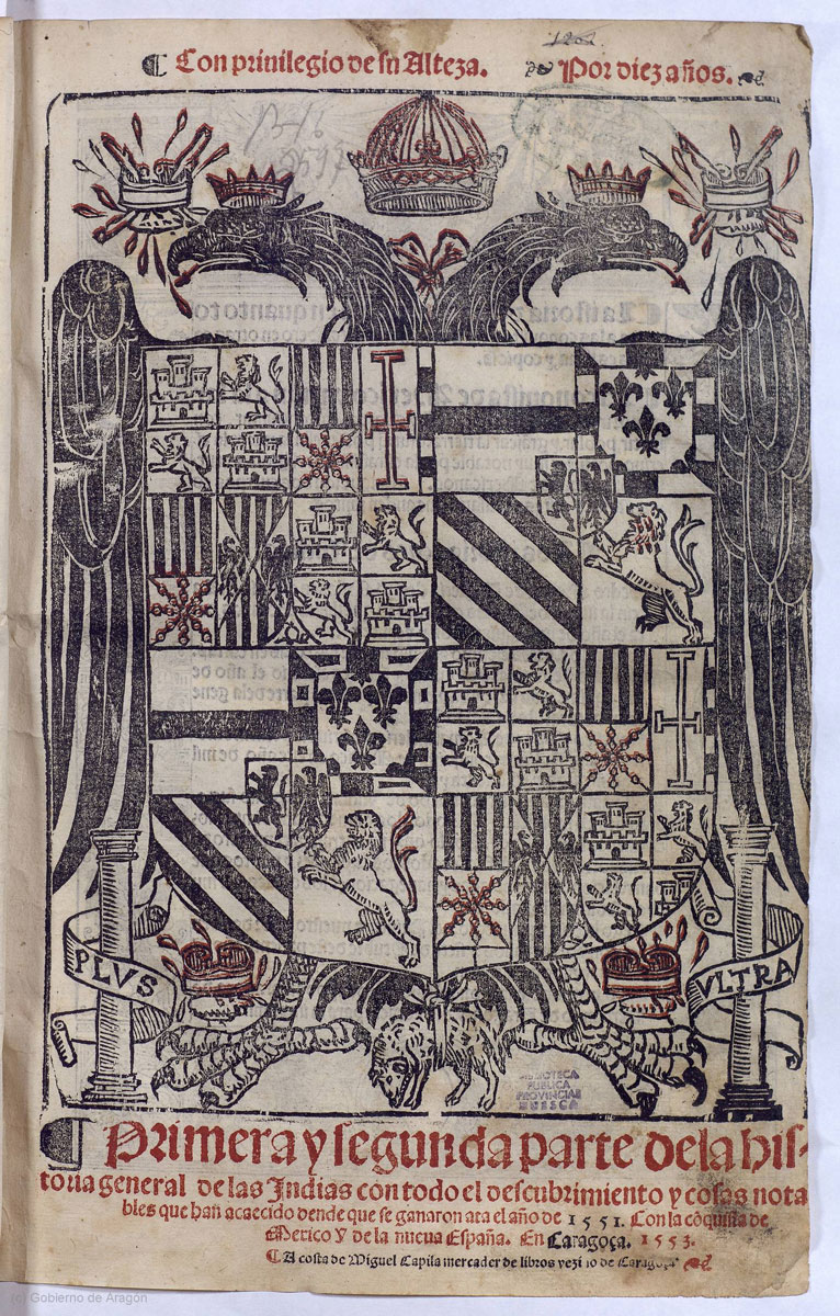 Historia General de las Indias Zaragoza. Francisco López de Góngora 1553. Portada