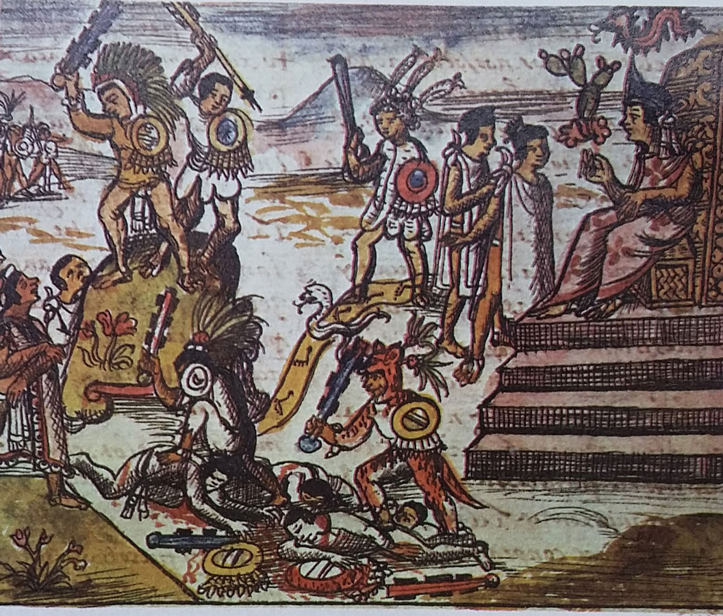 Guerra entre  xochimilcas y mexicas en  Códice Durán, Historia de las Indias de la Nueva España e Islas de Tierra Firme. Pág. 13. Siglo XVI.