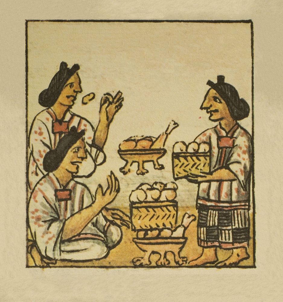 Mujeres preparando comida Códice Florentino, L IV Fo 69r, en  Bernardino de Sahagún, Historia General de las cosa de la Nueva España .Siglo XVI.