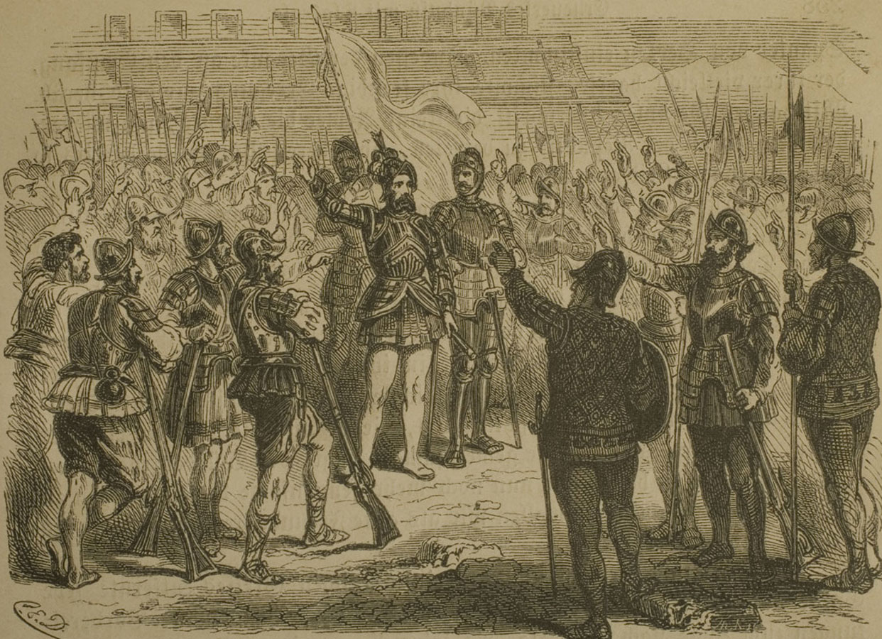Hernán Cortés en Tlaxcala, en Otto Spamer: Das alte Mexiko und die Eroberung Neuspaniens. 1865