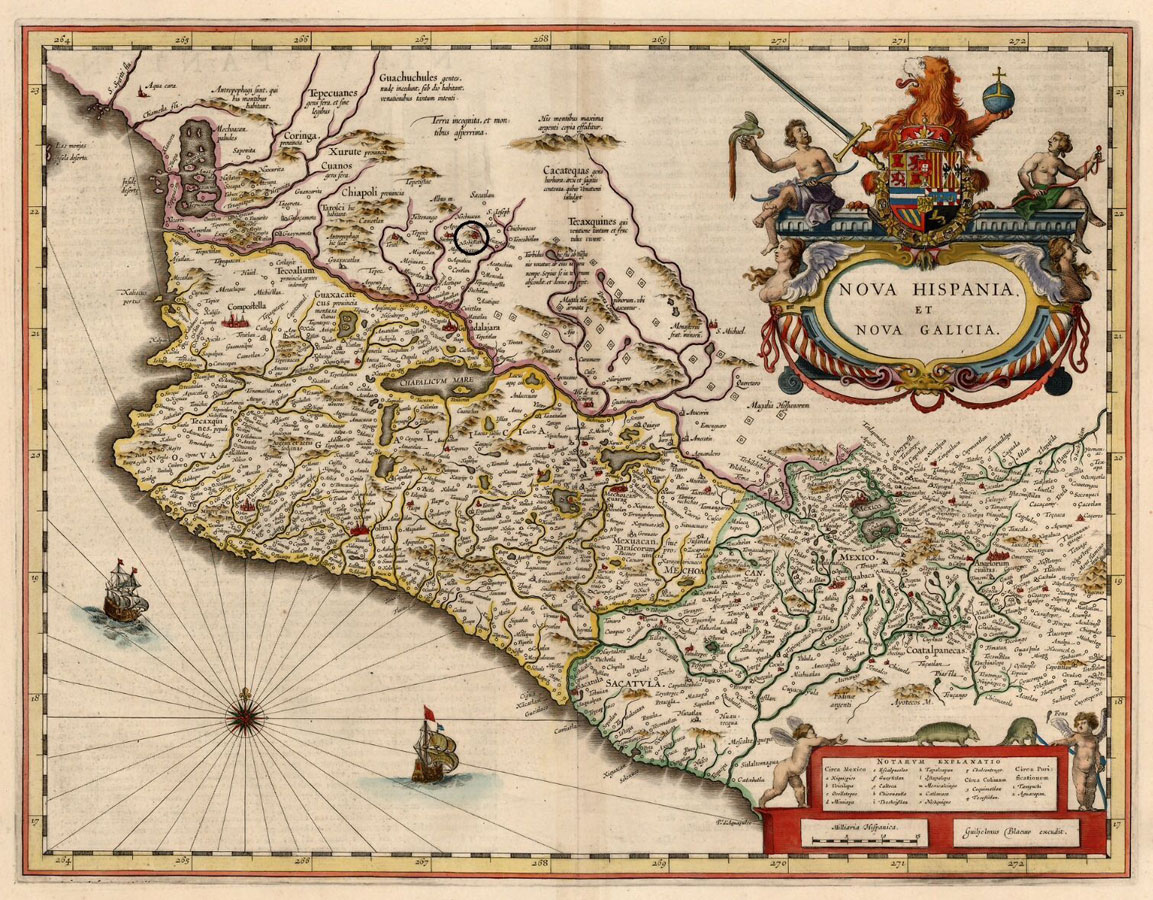 Nova Hispania et Nova Galicia, mapa. Jodocus Hondius el Viejo Joost de Hondt, fines siglo XVI