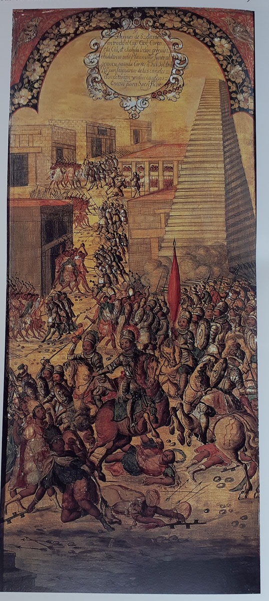 La batalla de Cholula. Tabla enconchada anónima. Siglo XVII