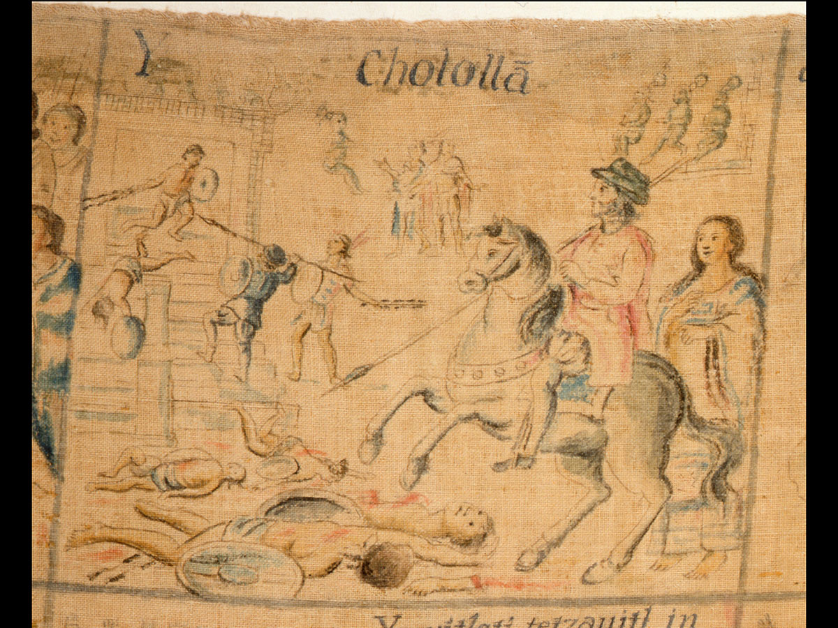 Matanza de Cholula, detalle en Juan Manuel Yllanes del Huerto. Lienzo de Tlaxcala, Lámina 10. Siglo XVIII