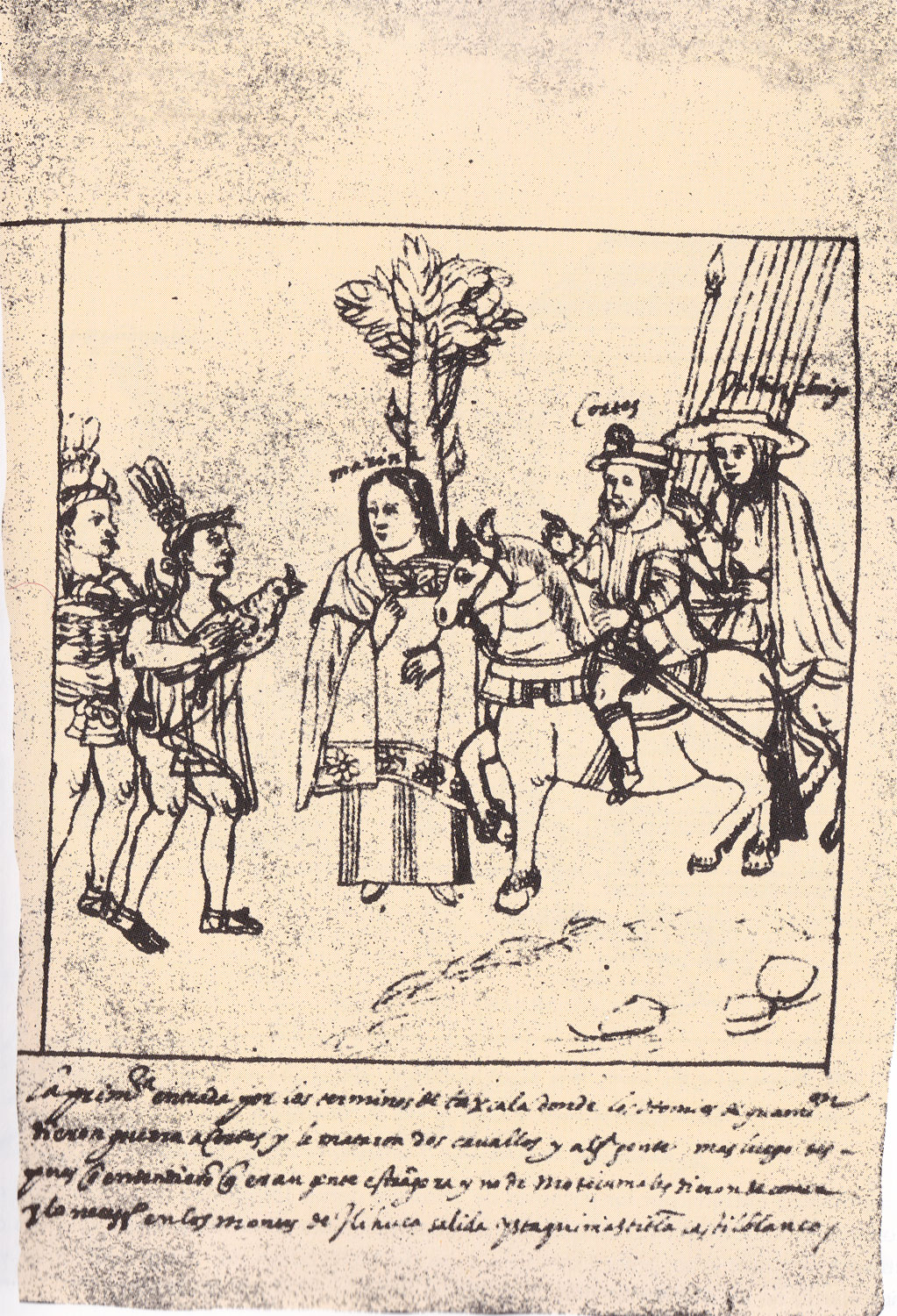 Hernán Cortés, Marina en Tlaxcala . En Diego Muñoz Camargo, Descripción de la ciudad y provincia de Tlaxcala, Lám. 29. Anónimo. ca. 1580