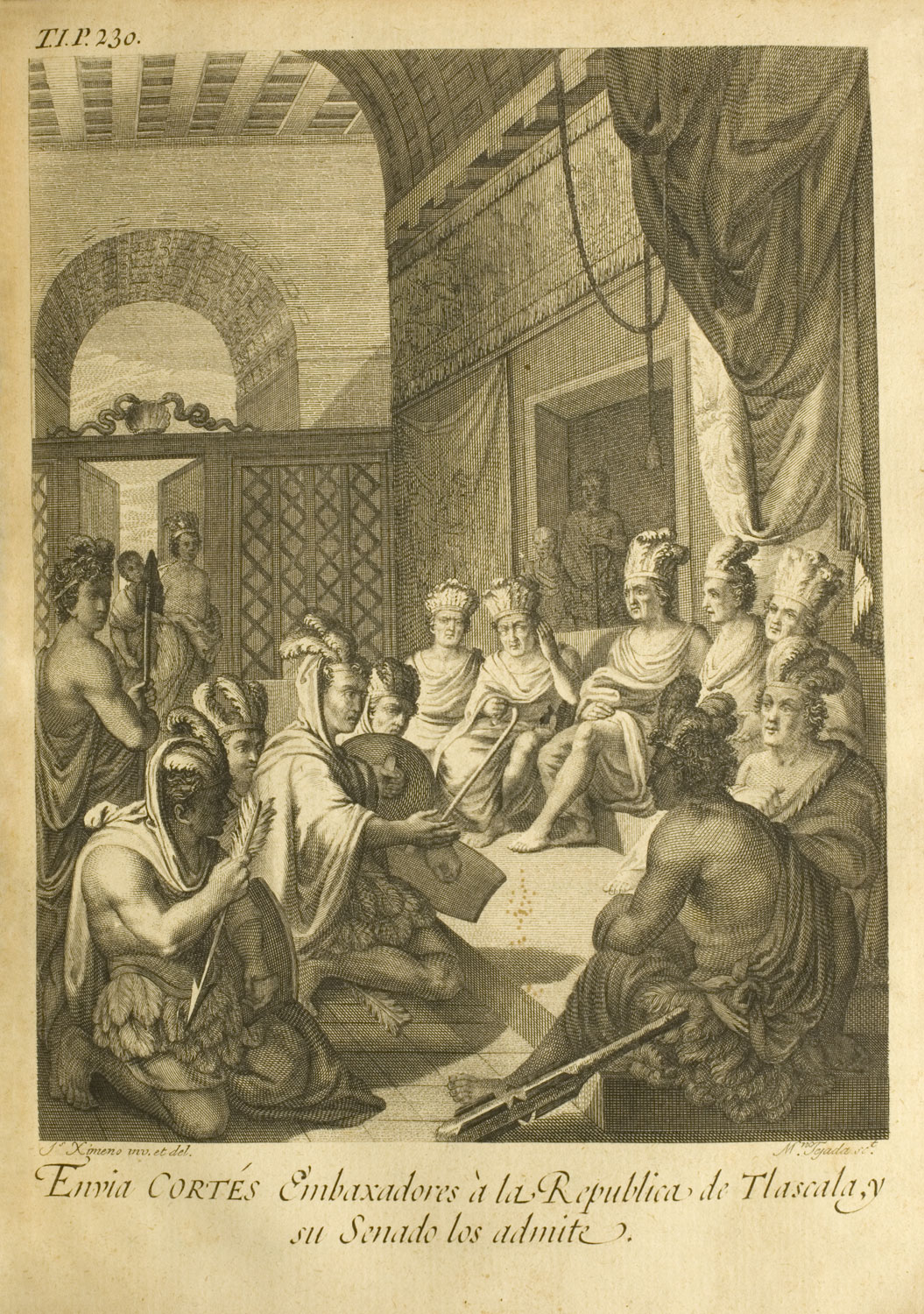 El Senado de Tlaxcala, en Don Antonio de Solís y Rivadeneyra, Historia de la conquista de México, 1763