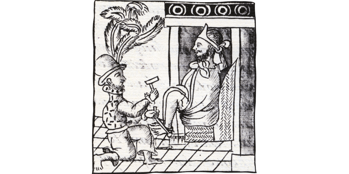 Moctezuma engrillado. Códice Florentino, lib. XII, f. 36r