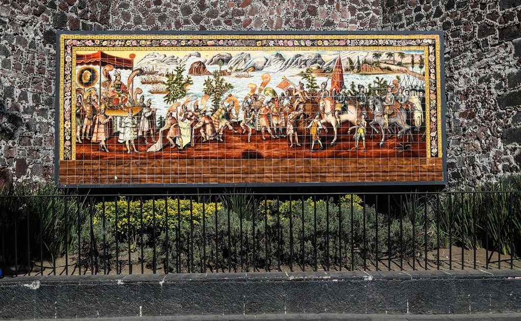 Entrevista de Cortés y Moctezuma, réplica en Talavera de la obra de Juan Correa (1646-1716) 