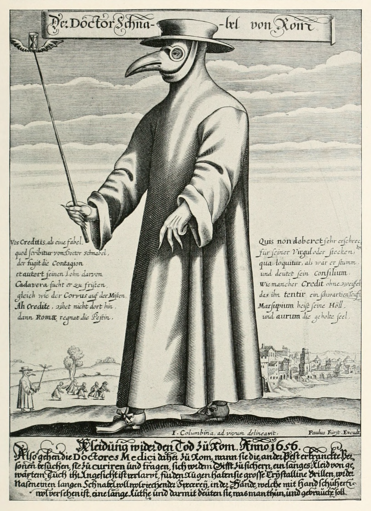 Doktor Schnabel von Rom ("Doctor Pico de Roma"). Grabado de Paul Fürst, 1656