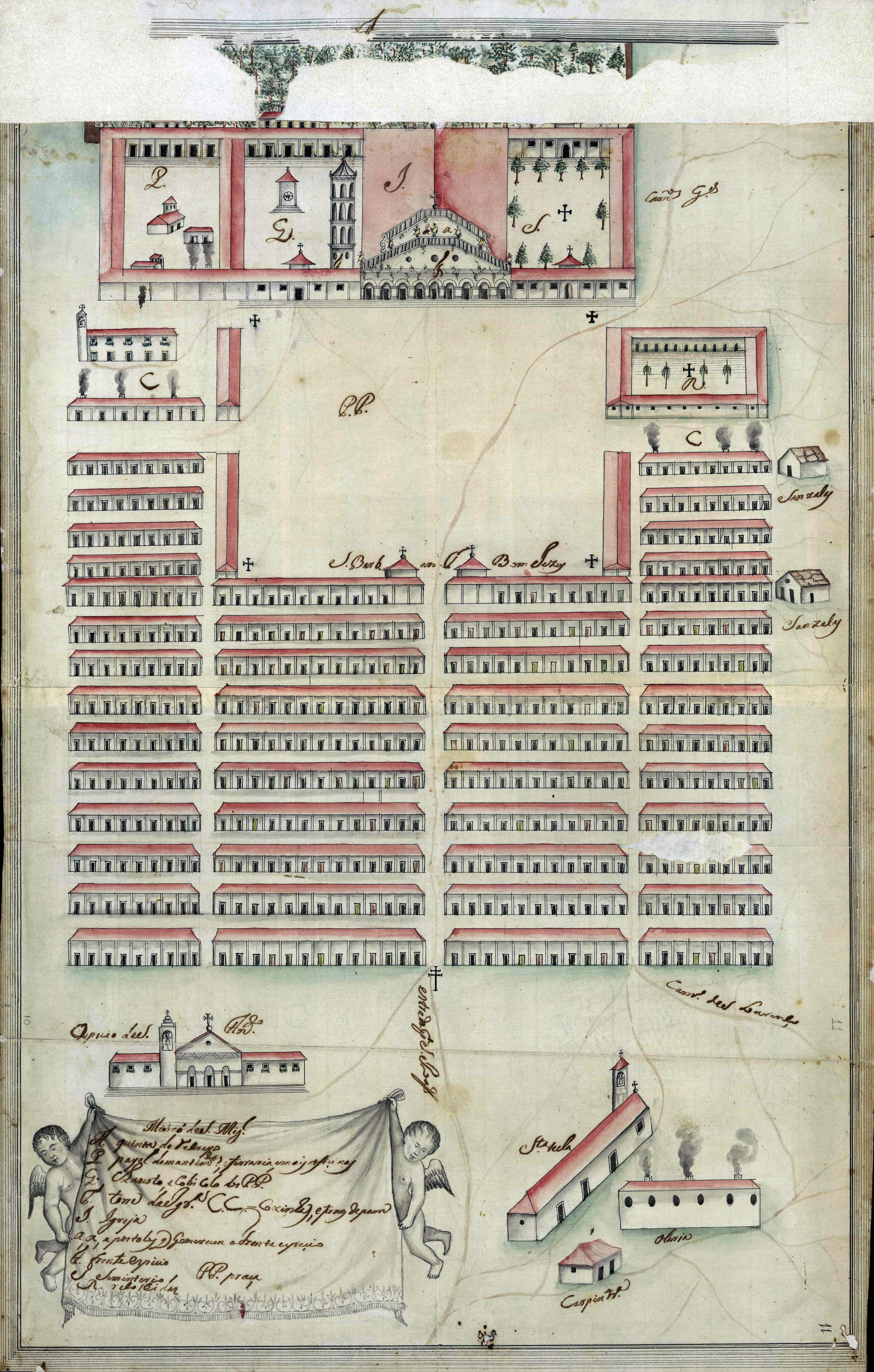 Fig. 3 - Croquis contemporáneo de la misión de guaraníes de San Miguel.