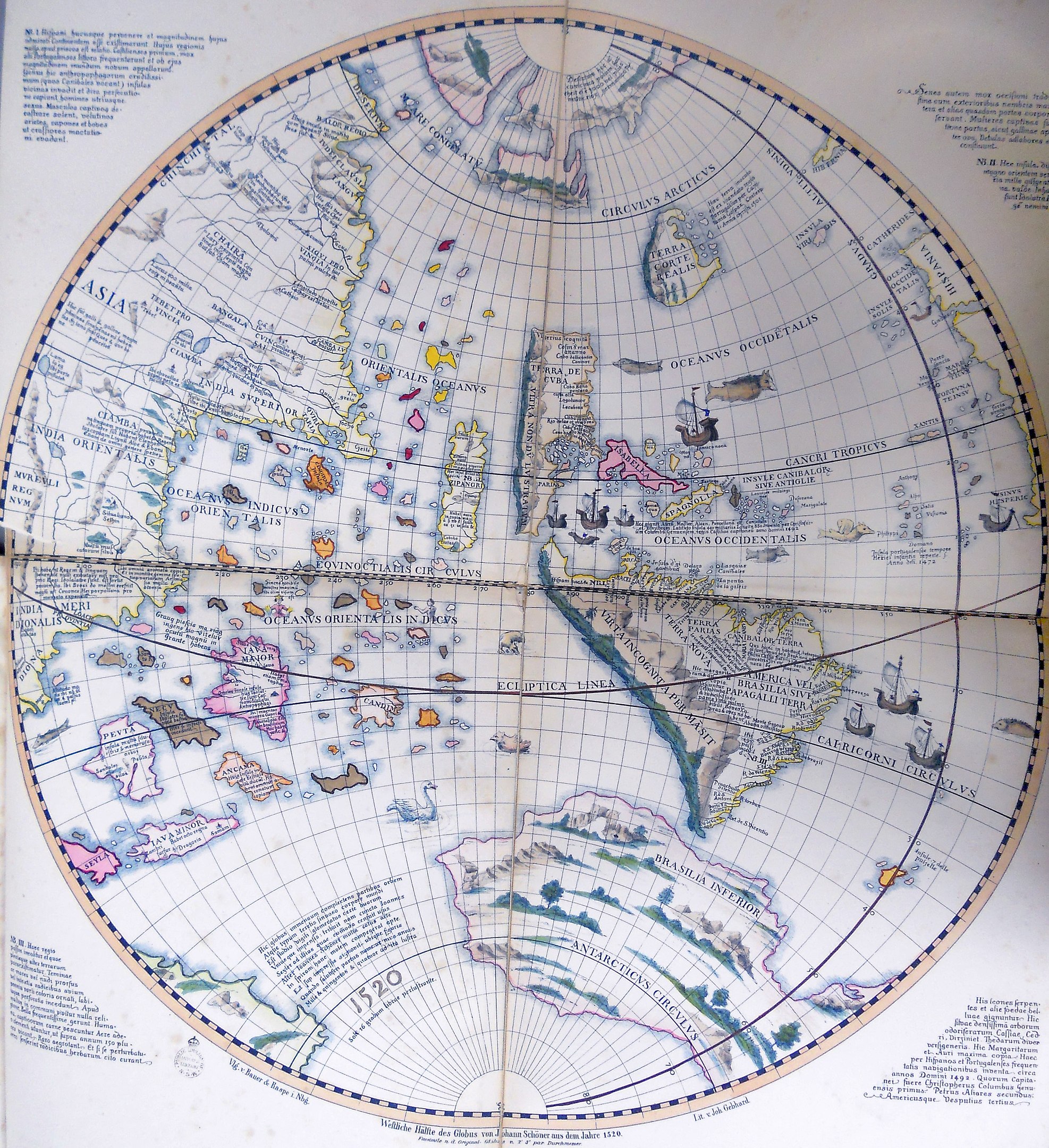 Fig. 2 Johannes Schöner, Globo de hemisferio occidental, 1520