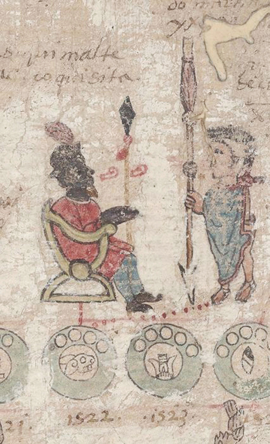 Fig. 5. Cortés con pintura corporal negra, Tira de Tepechpan, fol. 15r, BnF.