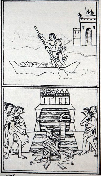 Figura 4. Ritual póstumo de Izquauhtzin frente al Templo Mayor de Tlatelolco. Libro XII.