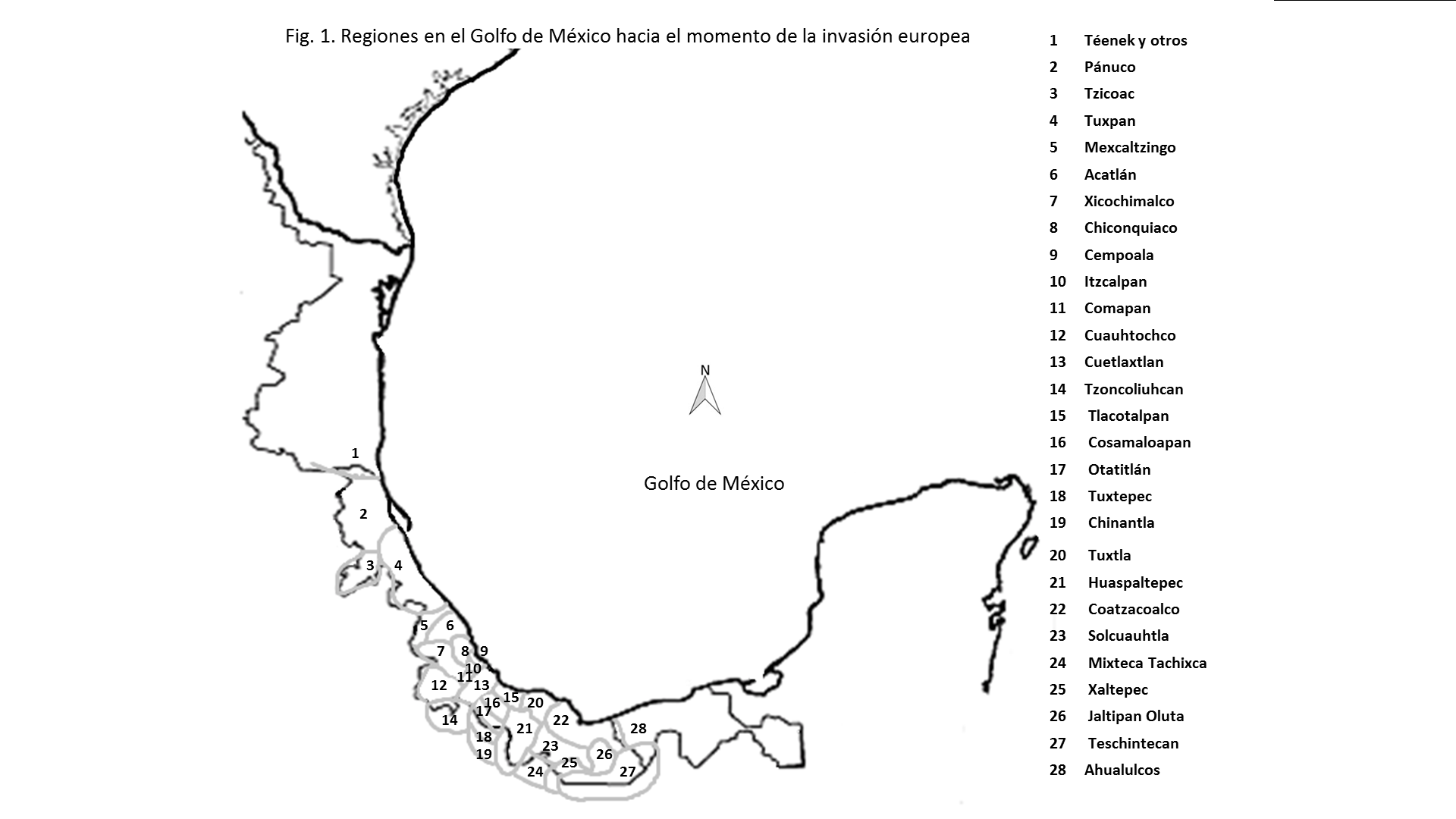 Regiones de Veracruz hacia 1519.