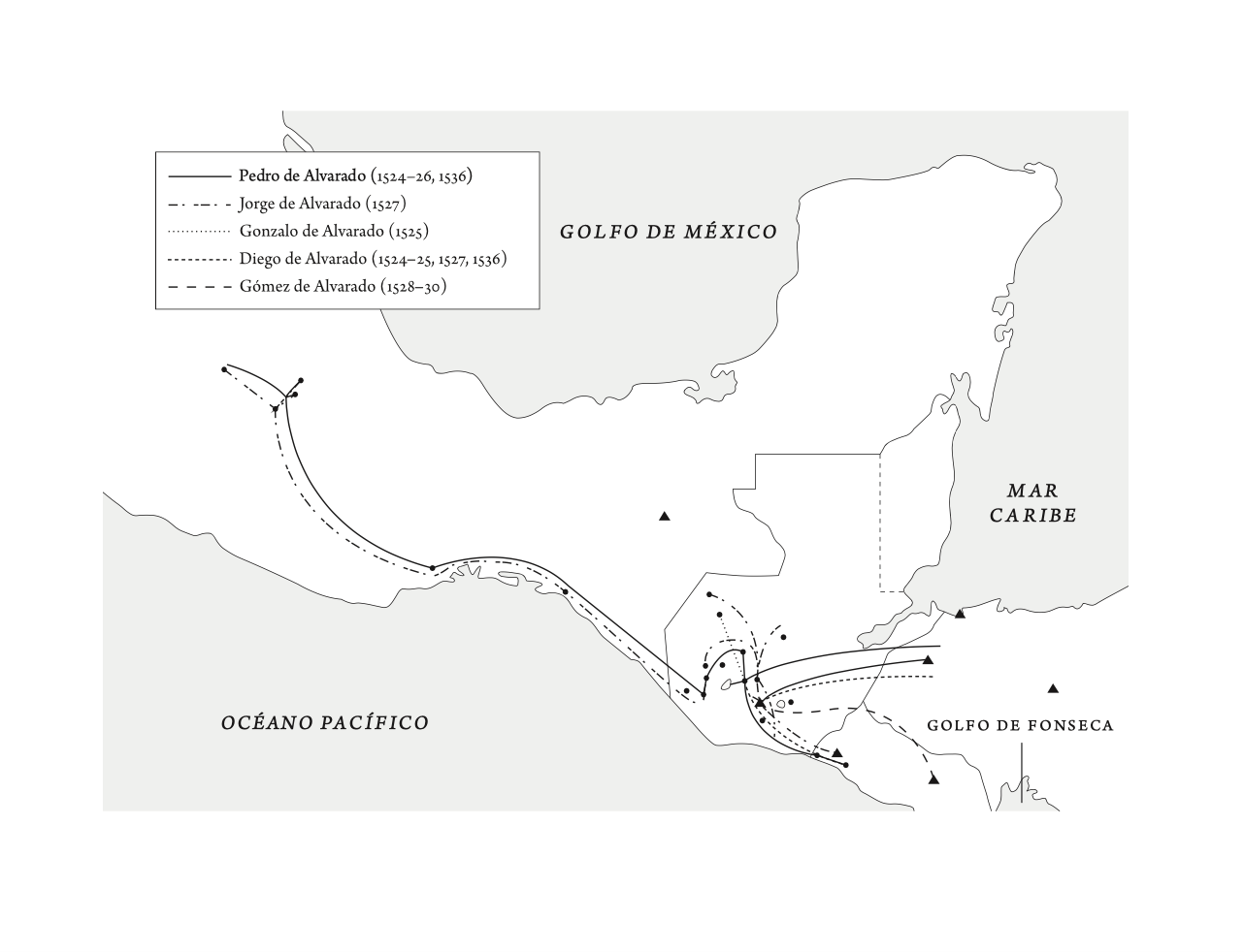 Mapa. Rutas de conquista de Centroamérica