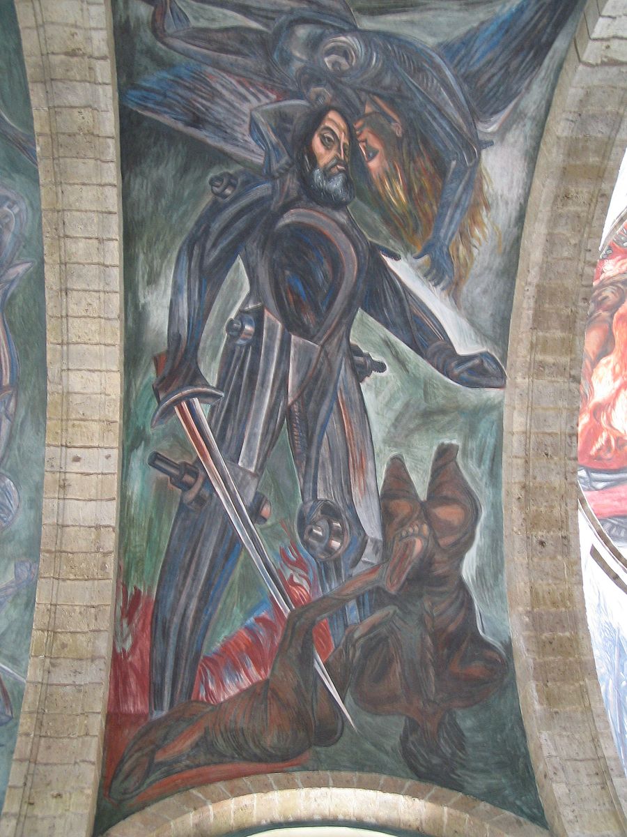 Hernán Cortés, bóveda del Hospicio Cabañas. 1939 de 1937. Fresco. Wikimedia Commons, Fabien Dany.