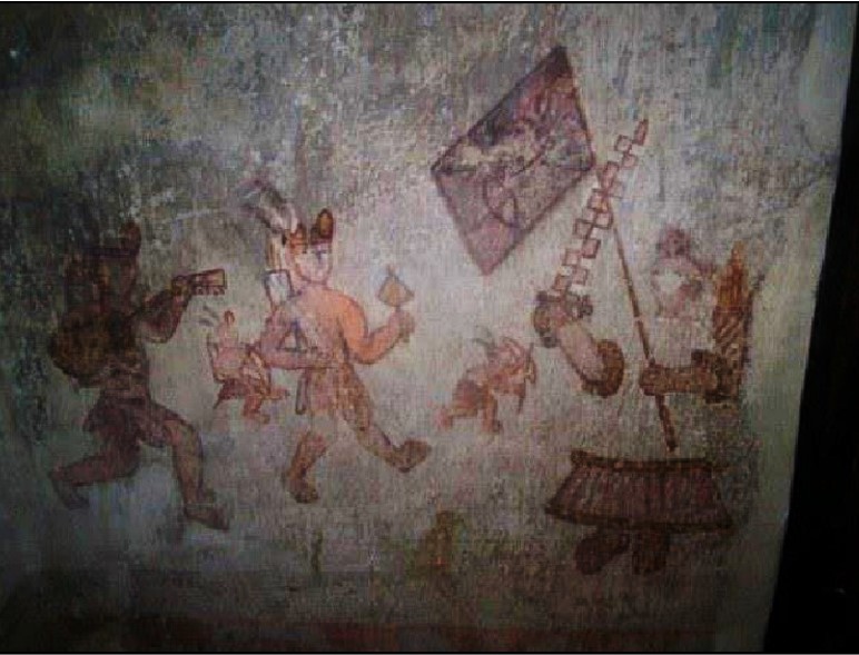 Hermandad de Arco y Flecha danzando en el siglo XVII. Capilla La Pinta, Apaseo el Grande, Guanajuato.  Foto: Fátima Santamaría