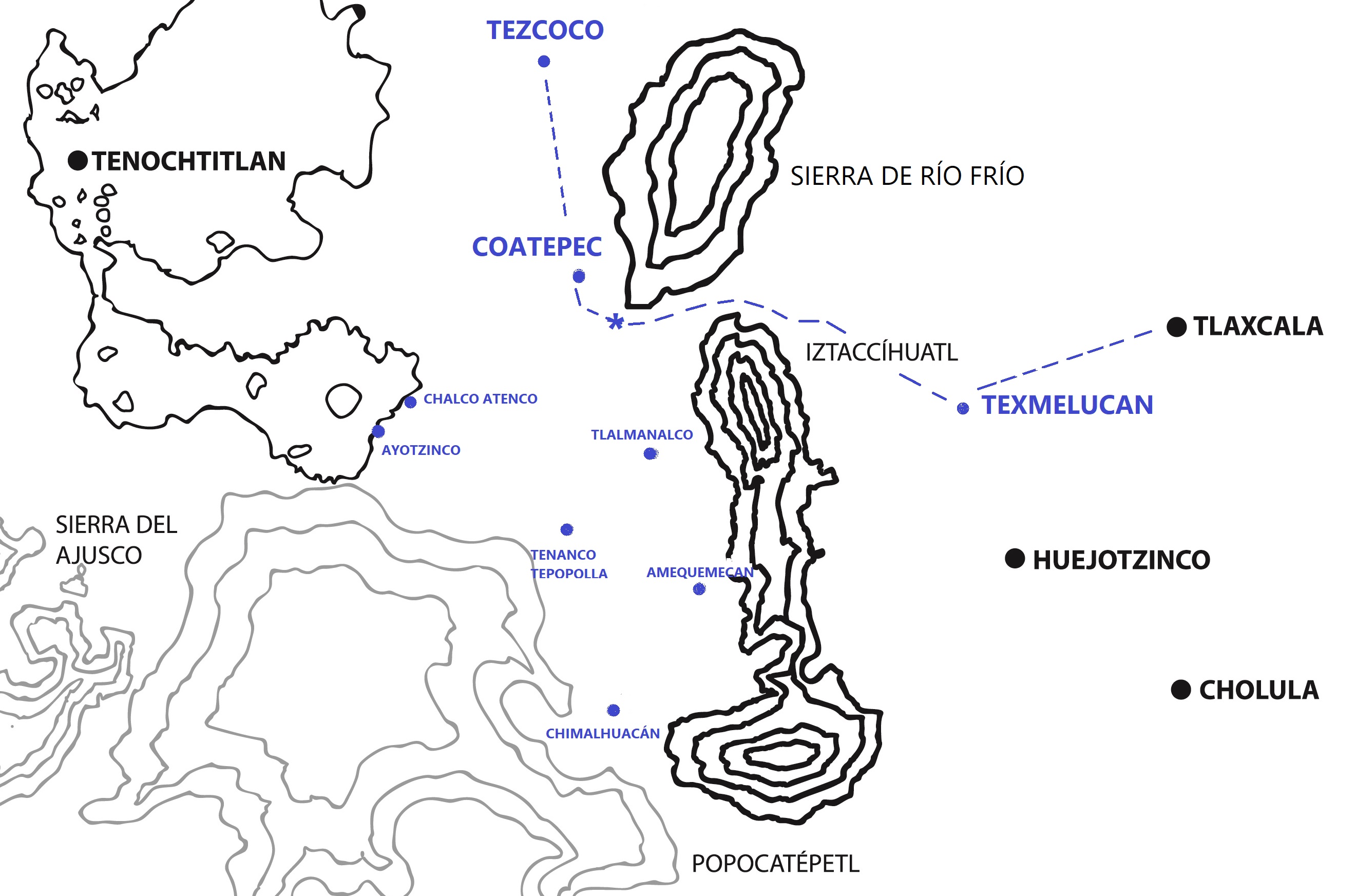 “Camino de Cortés hacia Tezcoco”. Concepto: Tania Ariza Calderón. Diseño: Marijose Monterrubio Grégor