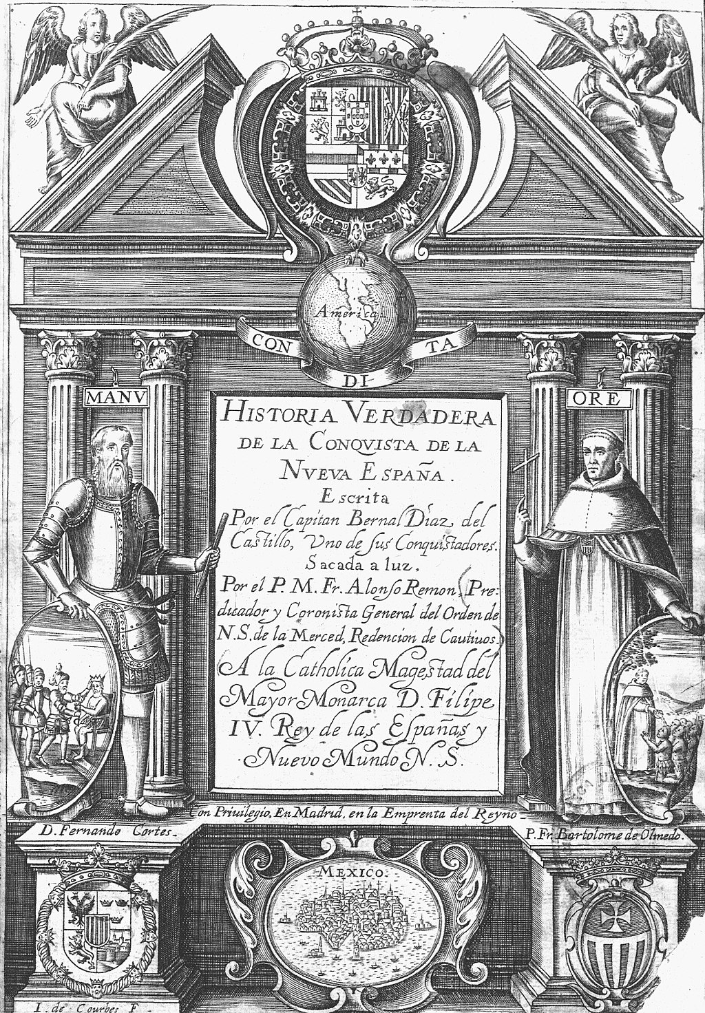 Portada de la Historia verdadera de la conquista de la Nueva España, publicada en Madrid en 1632