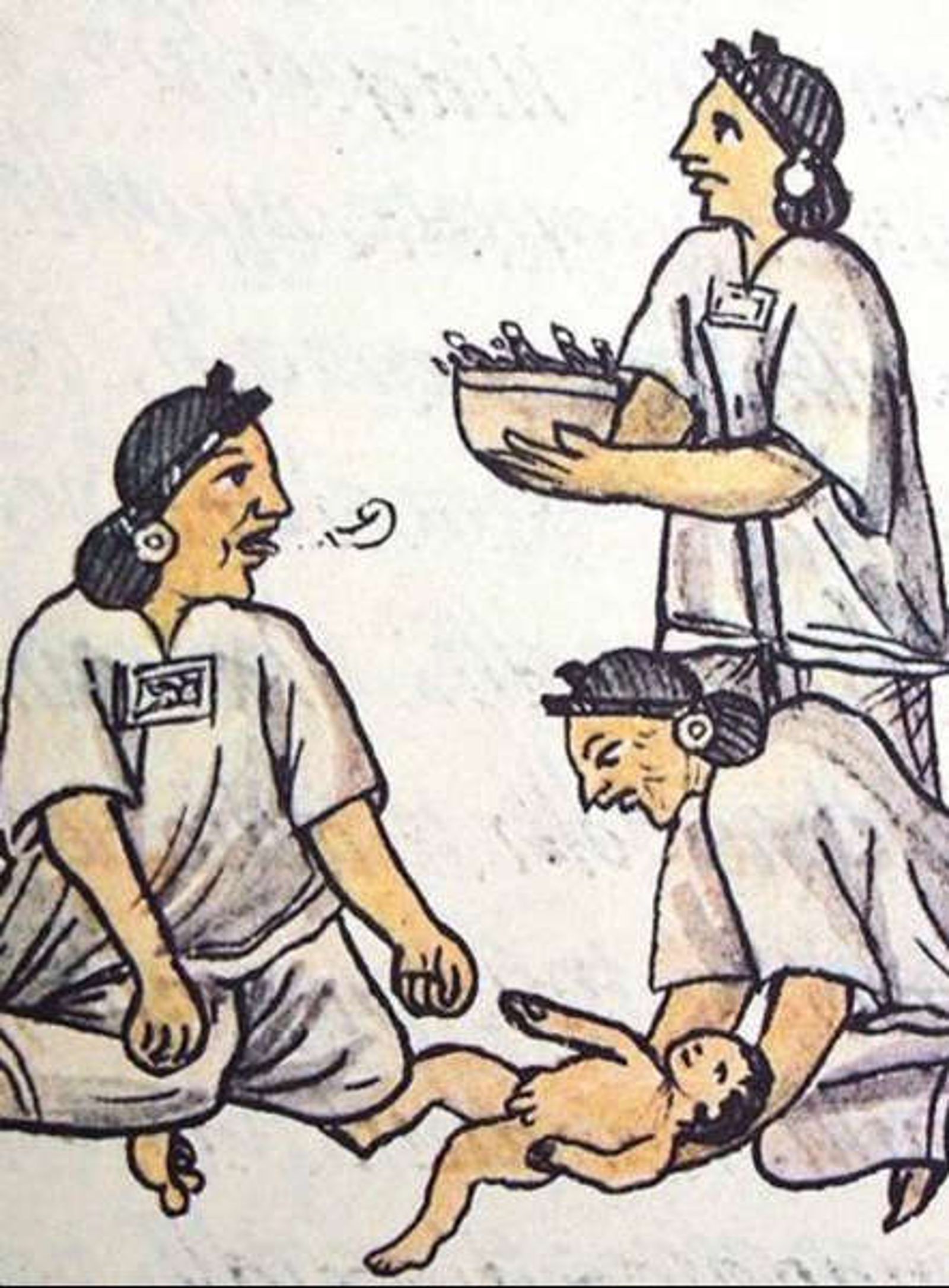  Bienvenida al recién nacido. Códice Florentino, lib. IV, f. 19r.