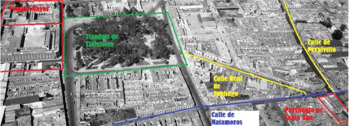fotografía aerea de Tlatelolco antes de la apertura de Reforma
