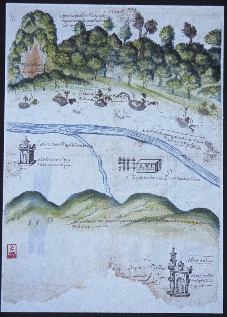  Mapa de Mercedes de tierra de Tetzcoco, 1592. 31 x 42 cm. 